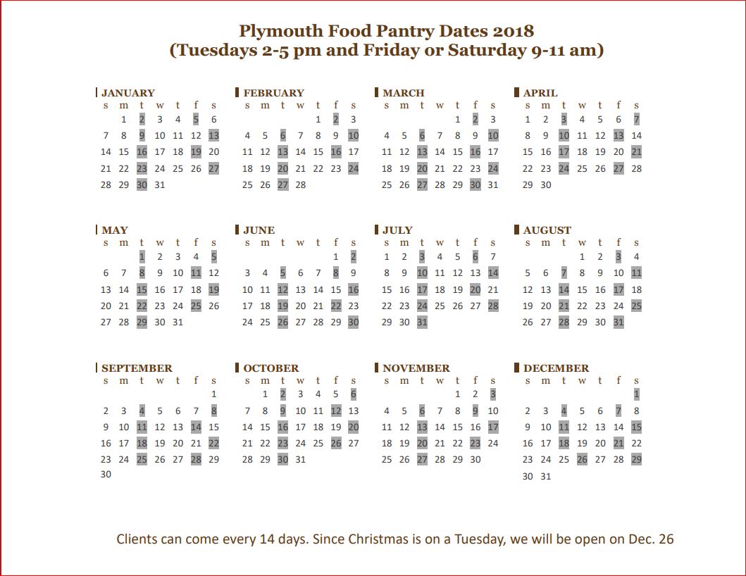 2018 Food Pantry Hours Plymouth Food Pantry